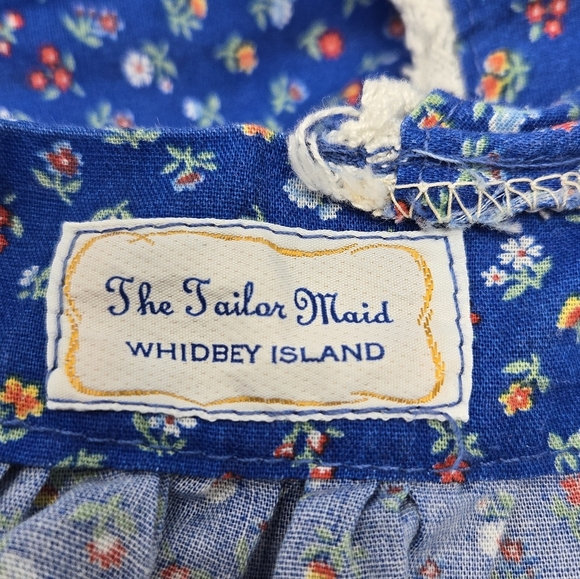 THE TAILOR MAID WHIDBEY ISLAND HANDMADE ROYAL BLUE DITZY FLORAL APRON KITCHEN OS - Picture 8 of 8